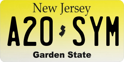 NJ license plate A20SYM