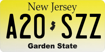 NJ license plate A20SZZ