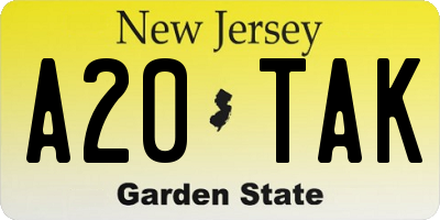 NJ license plate A20TAK