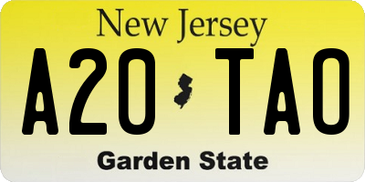 NJ license plate A20TAO