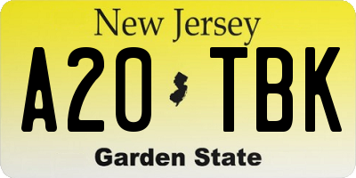 NJ license plate A20TBK