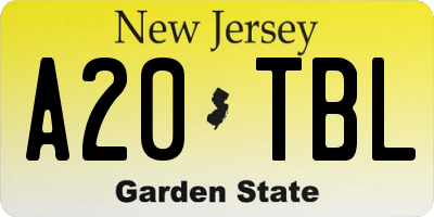NJ license plate A20TBL
