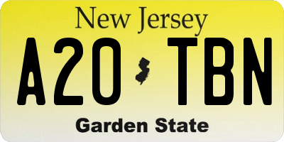 NJ license plate A20TBN