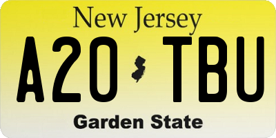 NJ license plate A20TBU