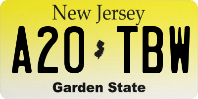 NJ license plate A20TBW