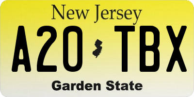 NJ license plate A20TBX