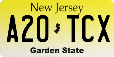 NJ license plate A20TCX
