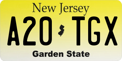 NJ license plate A20TGX
