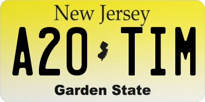NJ license plate A20TIM
