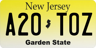 NJ license plate A20TOZ