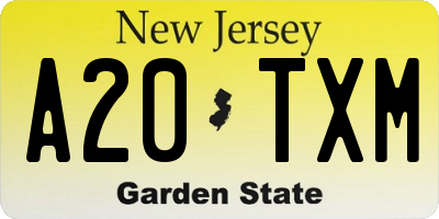 NJ license plate A20TXM