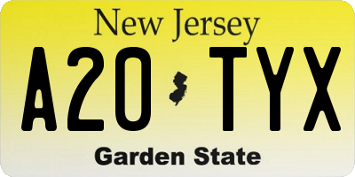 NJ license plate A20TYX