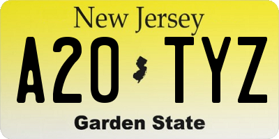 NJ license plate A20TYZ