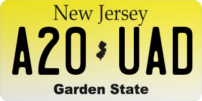 NJ license plate A20UAD