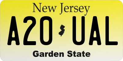 NJ license plate A20UAL