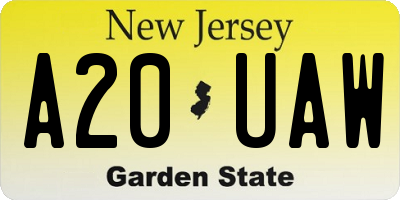 NJ license plate A20UAW