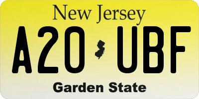 NJ license plate A20UBF