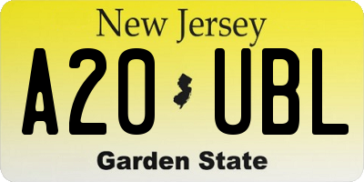 NJ license plate A20UBL
