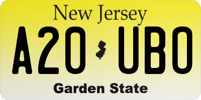 NJ license plate A20UBO