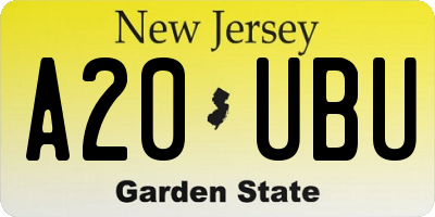 NJ license plate A20UBU