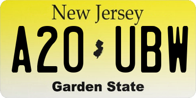 NJ license plate A20UBW