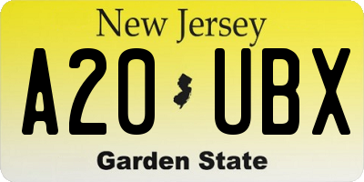 NJ license plate A20UBX