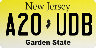 NJ license plate A20UDB
