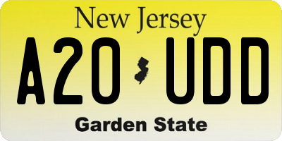 NJ license plate A20UDD