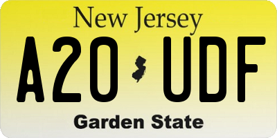 NJ license plate A20UDF