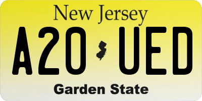 NJ license plate A20UED