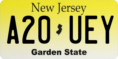 NJ license plate A20UEY