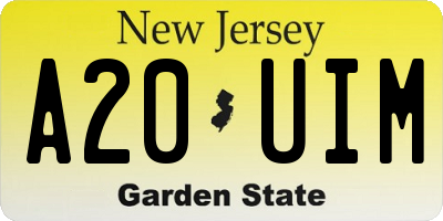 NJ license plate A20UIM