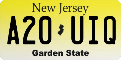 NJ license plate A20UIQ