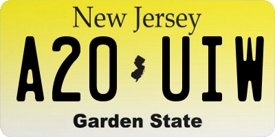 NJ license plate A20UIW