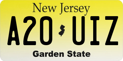 NJ license plate A20UIZ