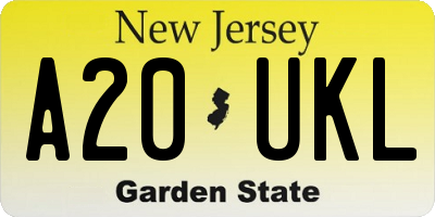 NJ license plate A20UKL