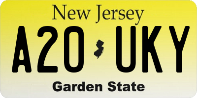 NJ license plate A20UKY