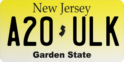NJ license plate A20ULK
