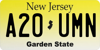 NJ license plate A20UMN