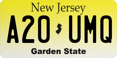 NJ license plate A20UMQ