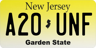 NJ license plate A20UNF
