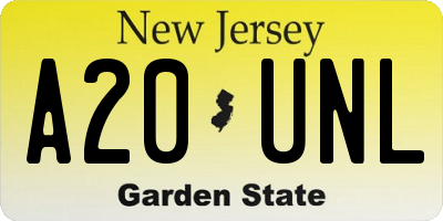 NJ license plate A20UNL