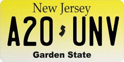 NJ license plate A20UNV