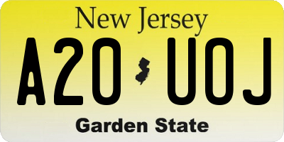 NJ license plate A20UOJ