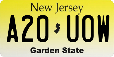 NJ license plate A20UOW