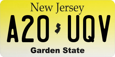 NJ license plate A20UQV