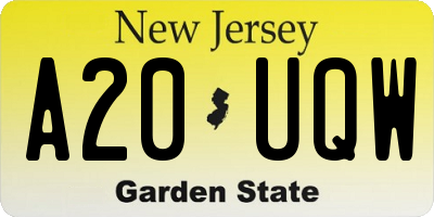 NJ license plate A20UQW
