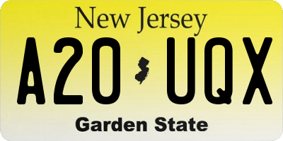 NJ license plate A20UQX