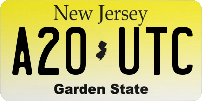 NJ license plate A20UTC