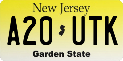 NJ license plate A20UTK